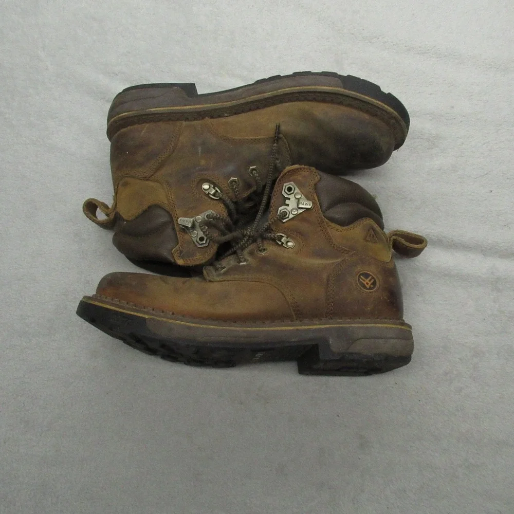 Hawx Mens 10D Work Boots Brown Crew Chief Leather Lace Up Rugged Sturdy Soft Toe